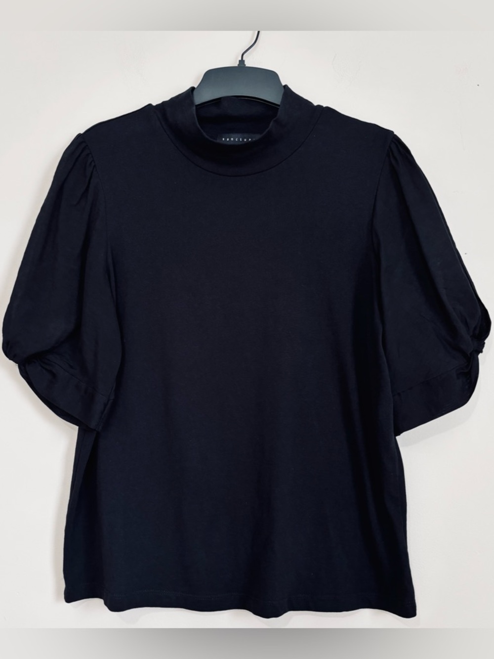 Sanctuary minimalist base layer black mock neck puff pleated short sleeve Tee M - Picture 8 of 16